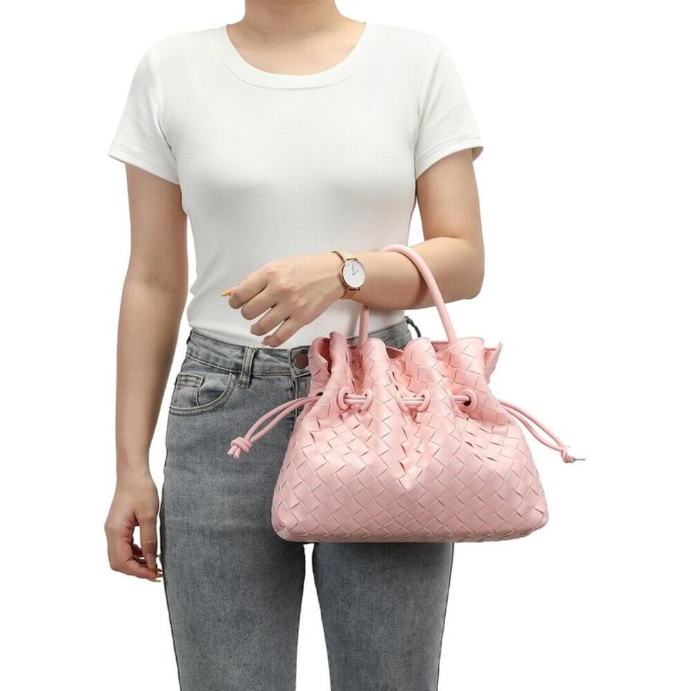Tiffany & Fred Paris Hand-Woven Leather Drawstring Satchel, Pink - Picture 4 of 4